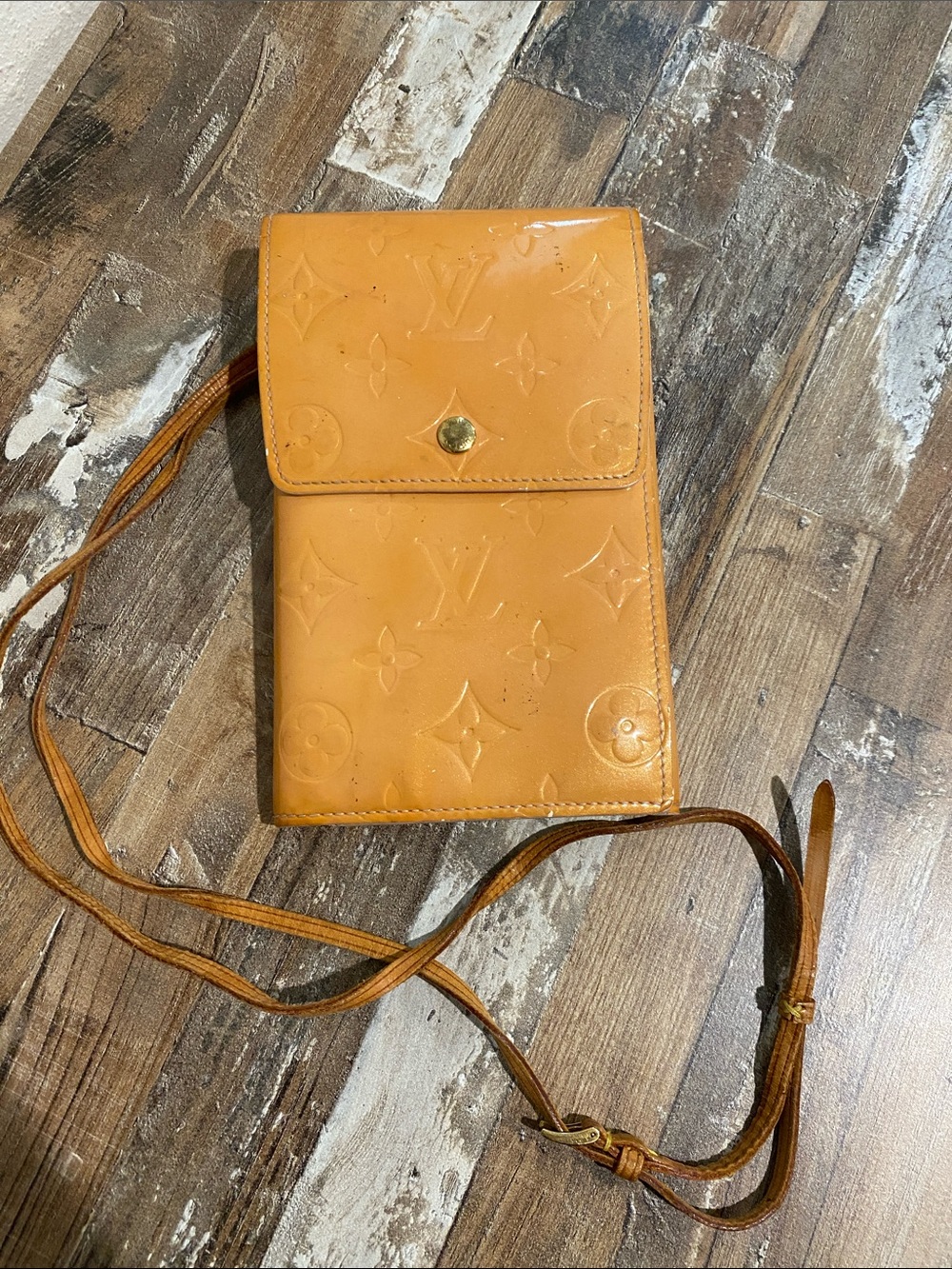 Louis Vuitton Monogram Yellow Vernis Walker Wallet with Strap